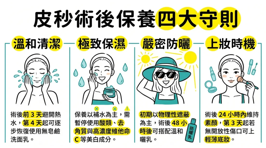 皮秒雷射術後保養四大守則，溫和清潔、極致保濕、嚴密防曬與上妝時機