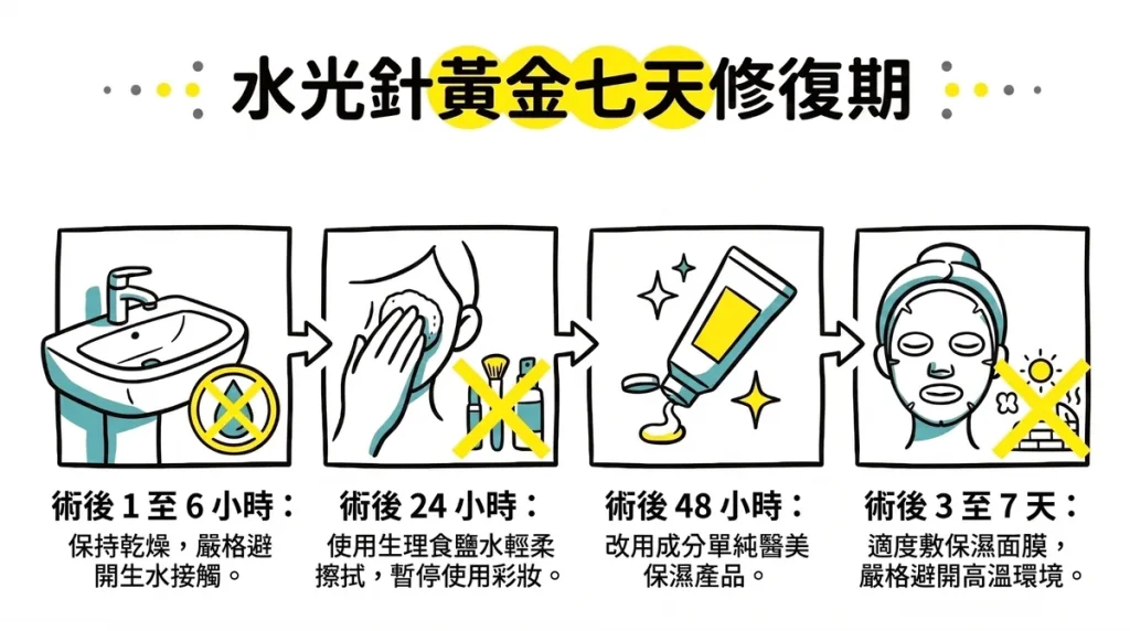 水光針七天修復期時間軸,術後脆弱期與增生期照護重點