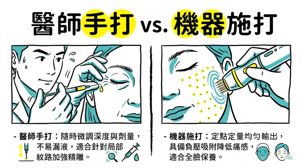 水光針醫師手打與水光槍機器自動施打優缺點比較