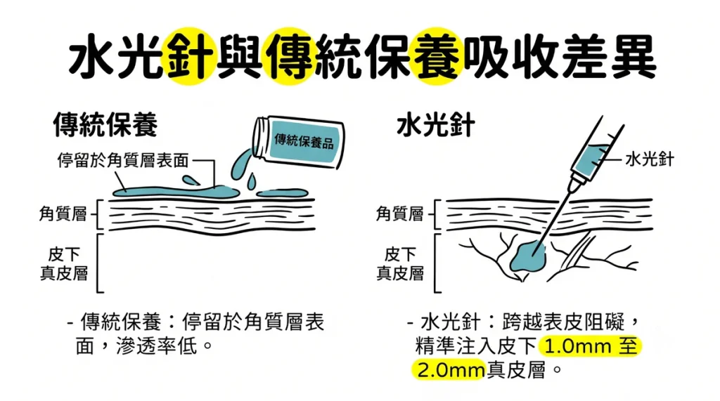 水光針原理與傳統保養品吸收深度差異