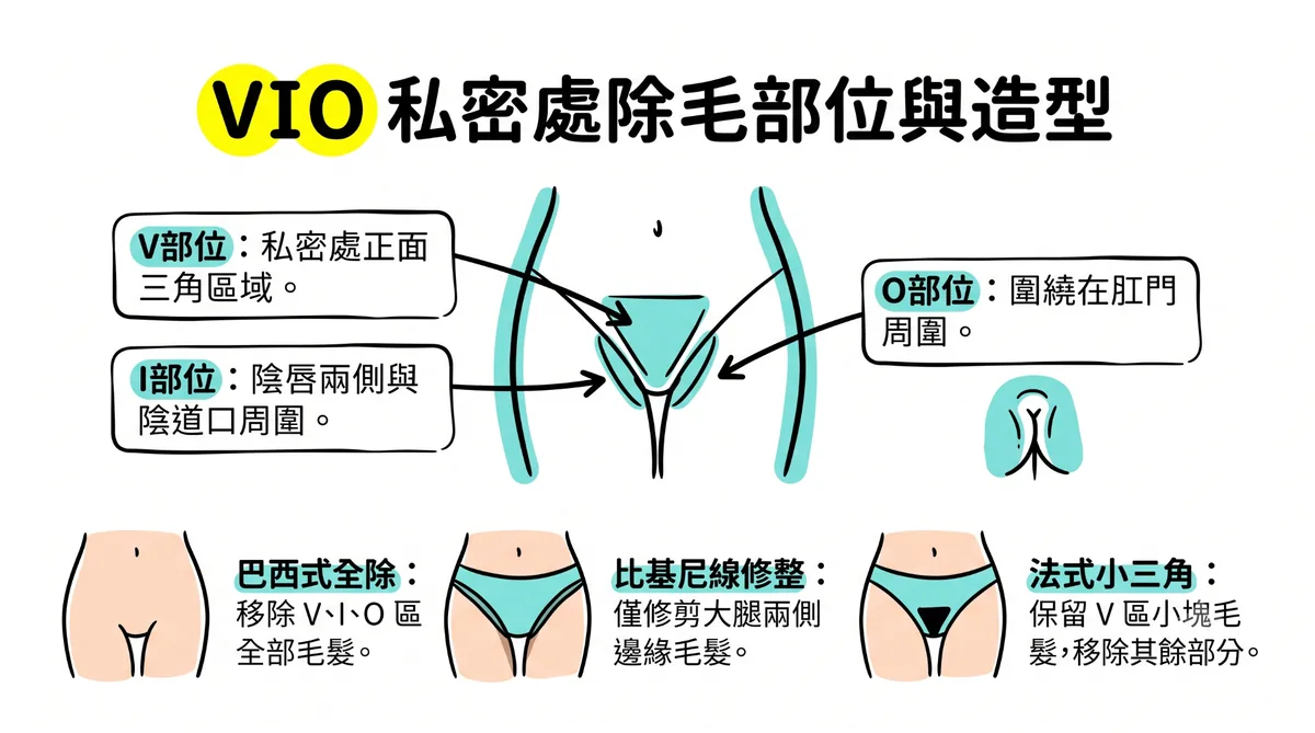 私密處除毛 VIO 部位圖解與常見除毛造型